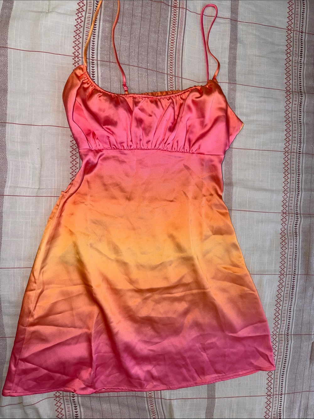Fashion Nova Satin Ombre Slip Dress - Pink to Orange
